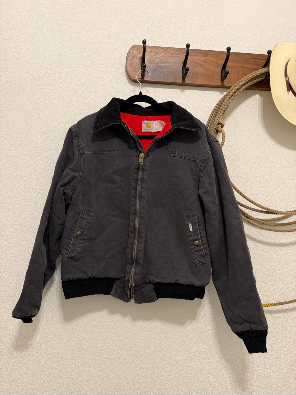 Vintage 90s Carhartt JQ165 Santa Fe Bomber Jacket - Black / Faded Grey (Large)